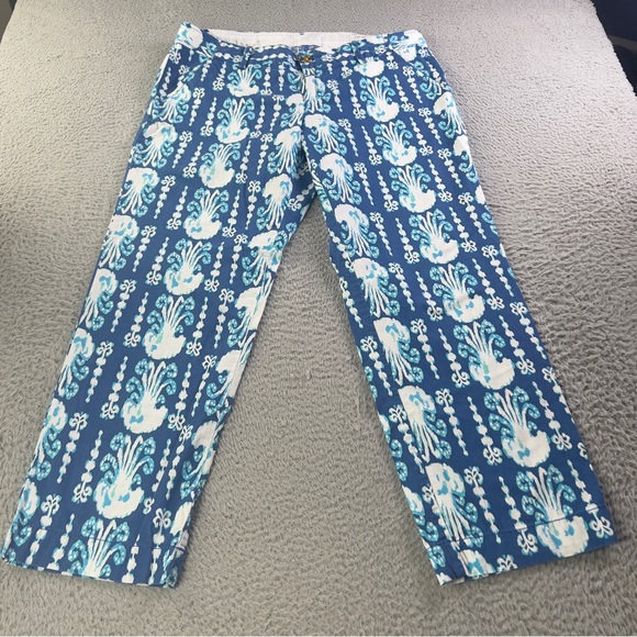 Lilly Pulitzer Pants - Lilly Pulitzer Pants Womens 10 Blue Jellyfish Beach Cocoanut Walk Cropped Preppy